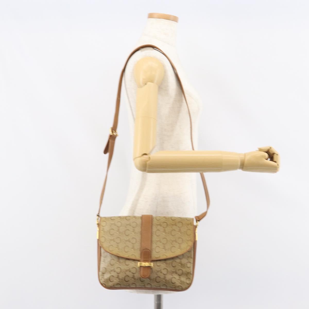CELINE C Sulky Horse Carriage Shoulder Bag PVC Beige Gold Auth 159376