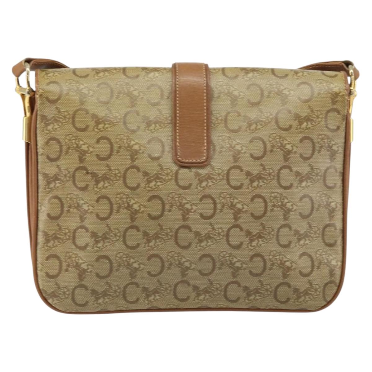 CELINE C Sulky Horse Carriage Shoulder Bag PVC Beige Gold Auth 159376