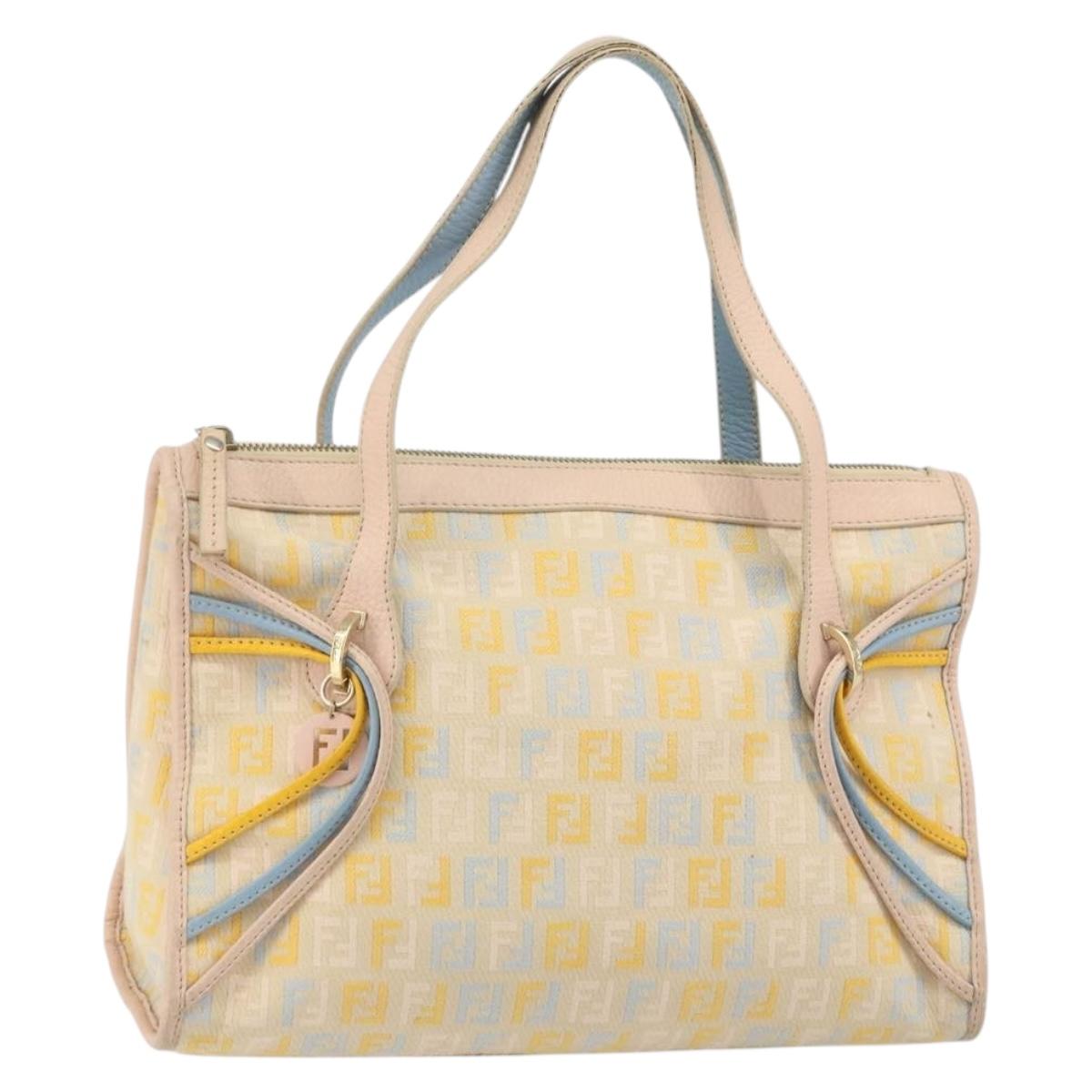 FENDI Zucchino Canvas Hand Bag Multicolor Gold Auth 159377