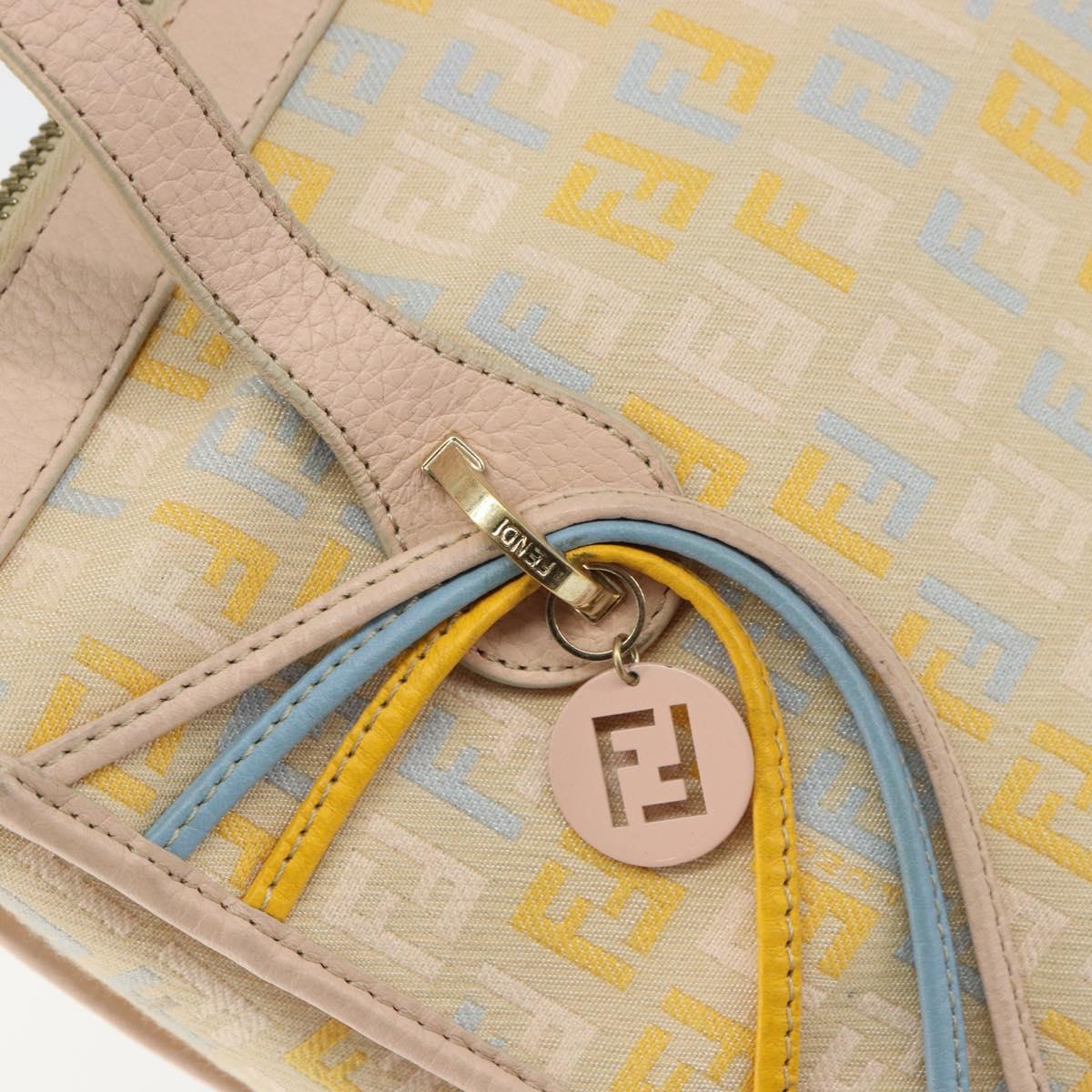 FENDI Zucchino Canvas Hand Bag Multicolor Gold Auth 159377