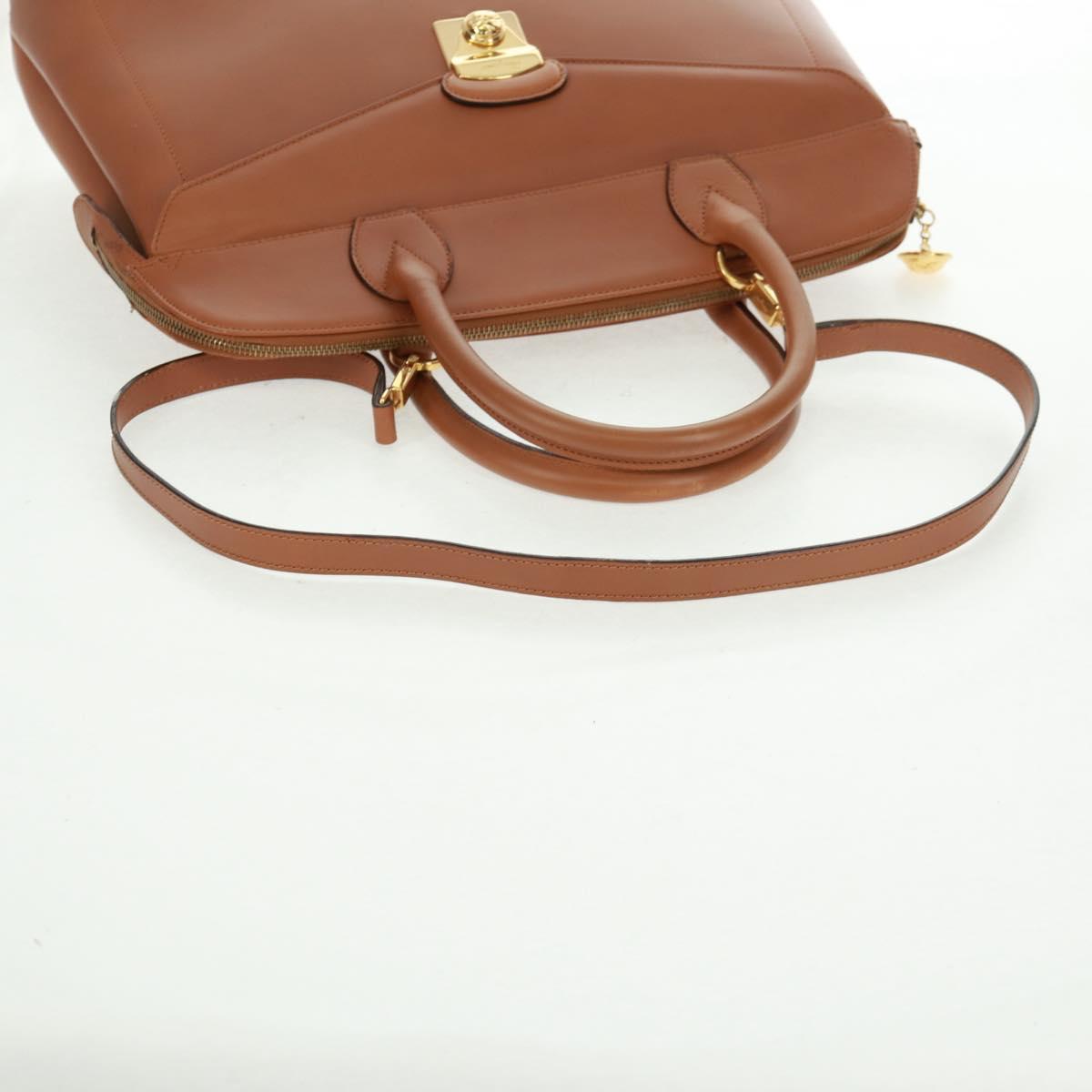 Salvatore Ferragamo Hand Bag Leather 2way Brown Gold Auth 159378