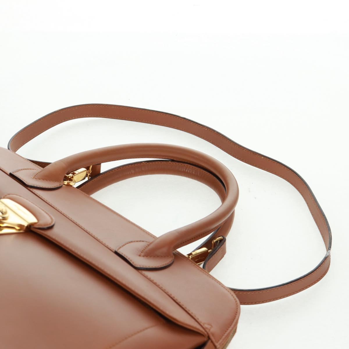 Salvatore Ferragamo Hand Bag Leather 2way Brown Gold Auth 159378