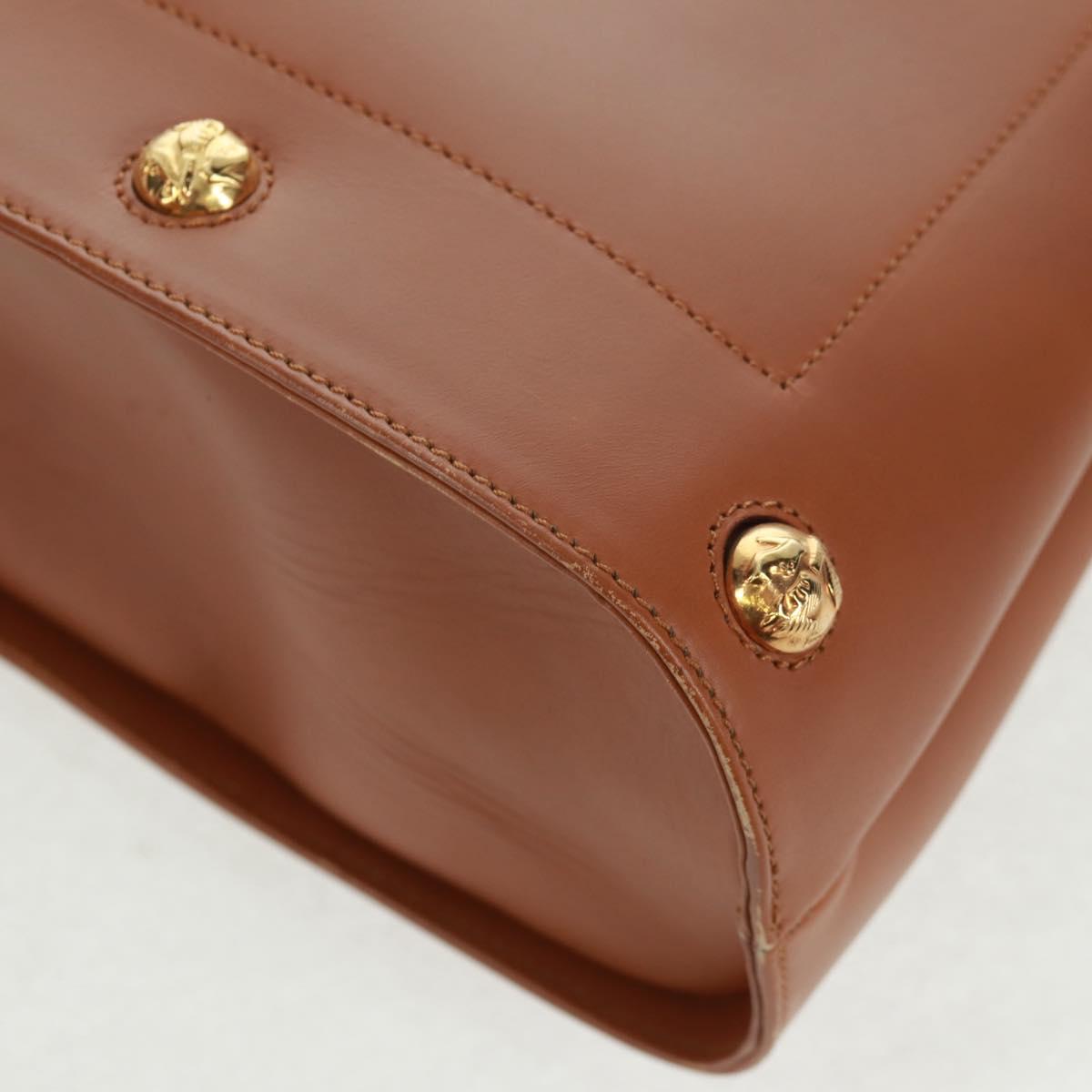 Salvatore Ferragamo Hand Bag Leather 2way Brown Gold Auth 159378