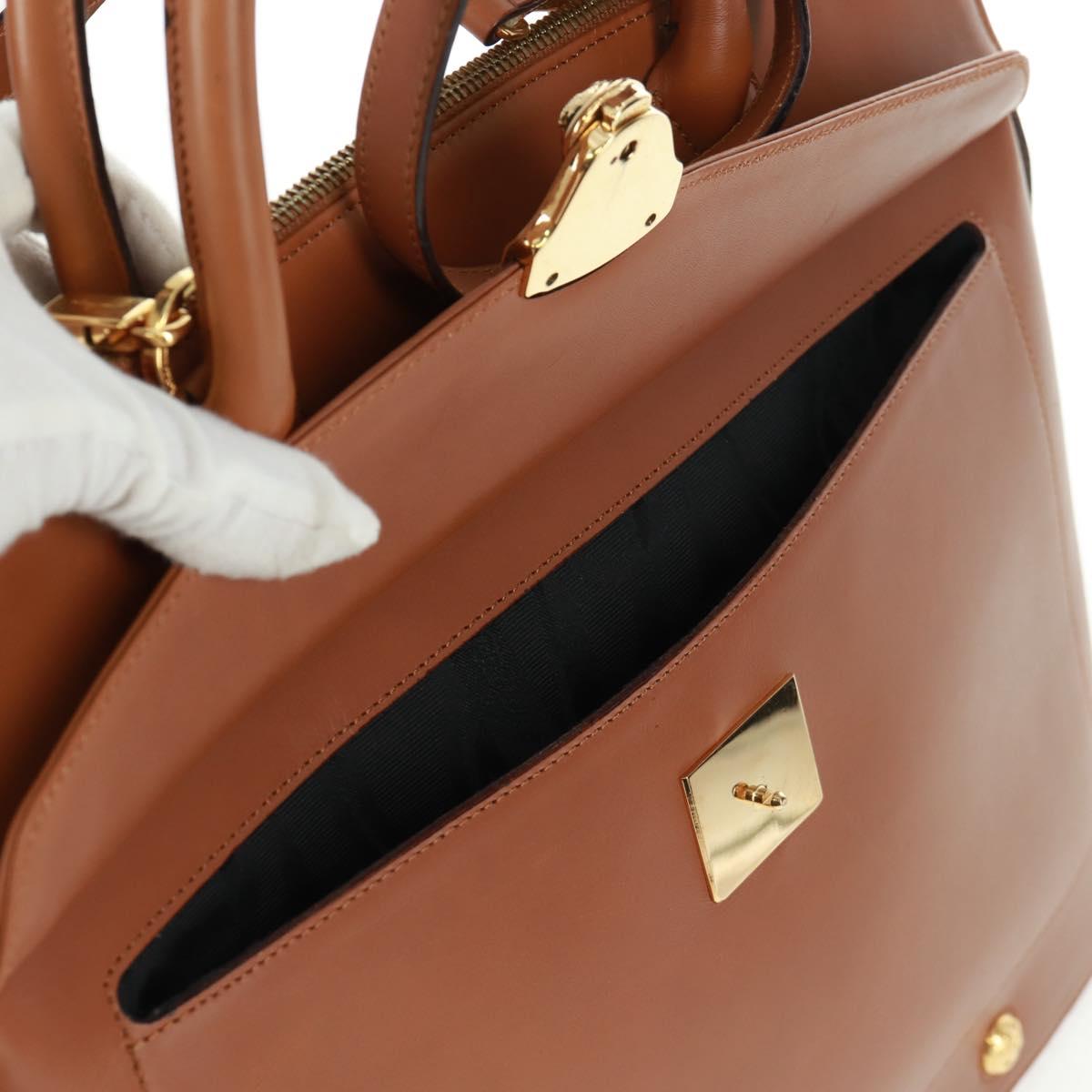 Salvatore Ferragamo Hand Bag Leather 2way Brown Gold Auth 159378