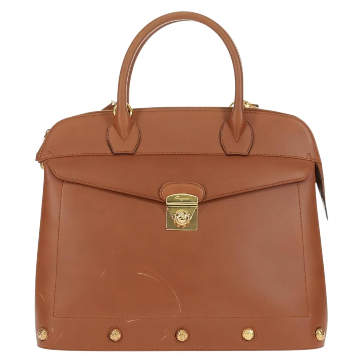 Salvatore Ferragamo Hand Bag Leather 2way Brown Gold Auth 159378