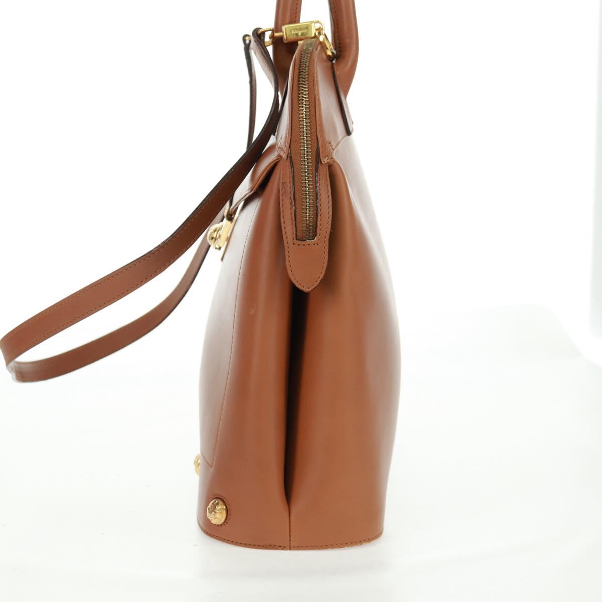 Salvatore Ferragamo Hand Bag Leather 2way Brown Gold Auth 159378