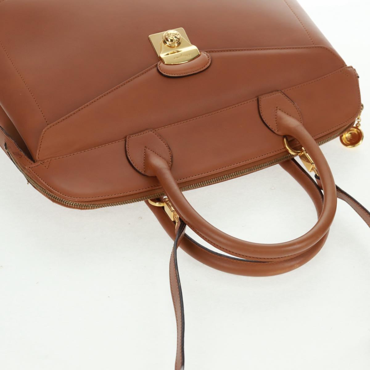 Salvatore Ferragamo Hand Bag Leather 2way Brown Gold Auth 159378