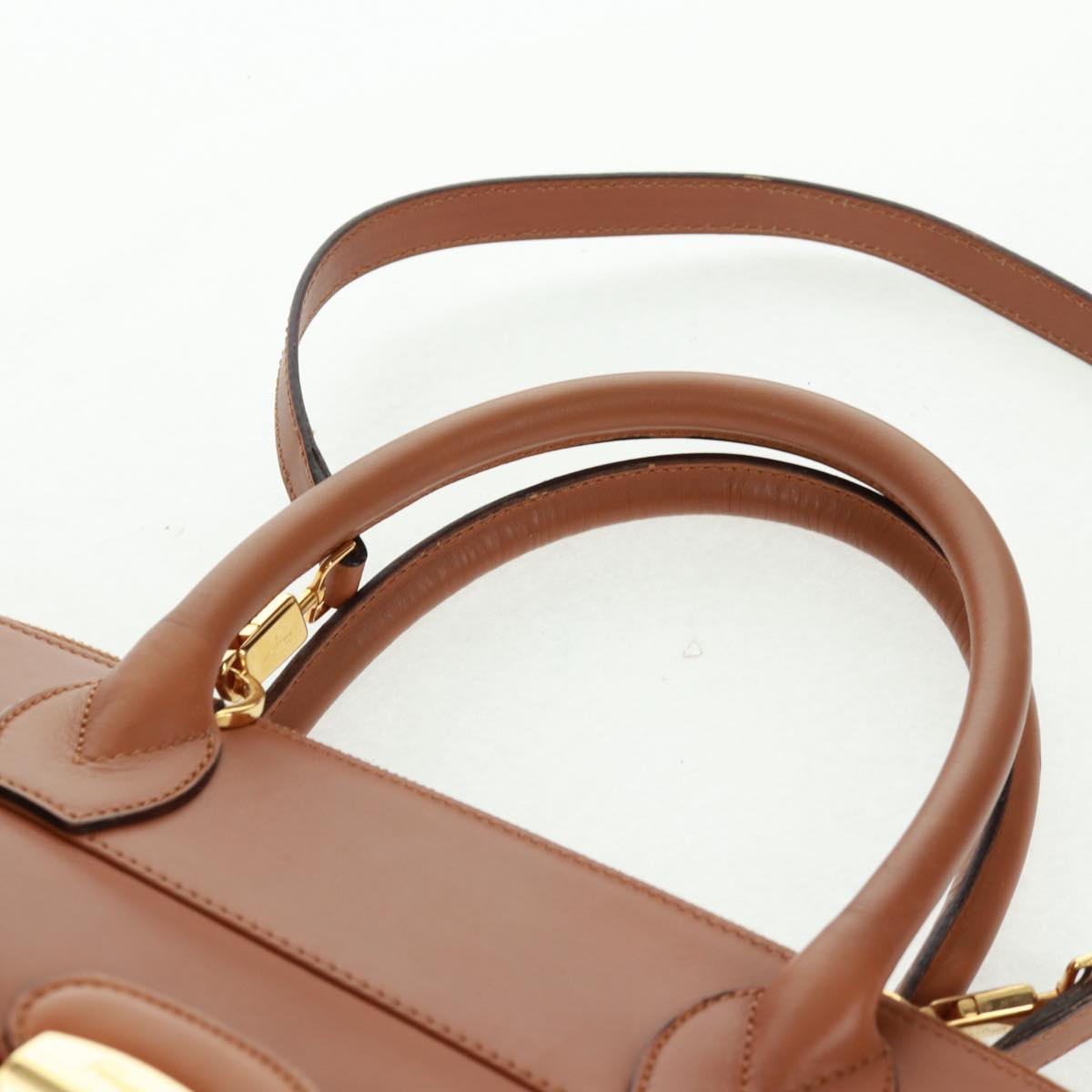 Salvatore Ferragamo Hand Bag Leather 2way Brown Gold Auth 159378
