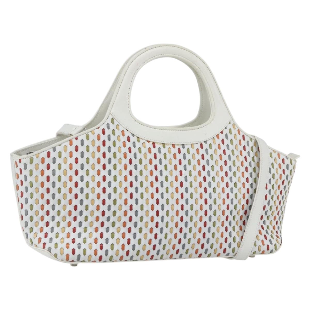 Salvatore Ferragamo Gancini Hand Bag Leather 2way White Silver Auth 159380