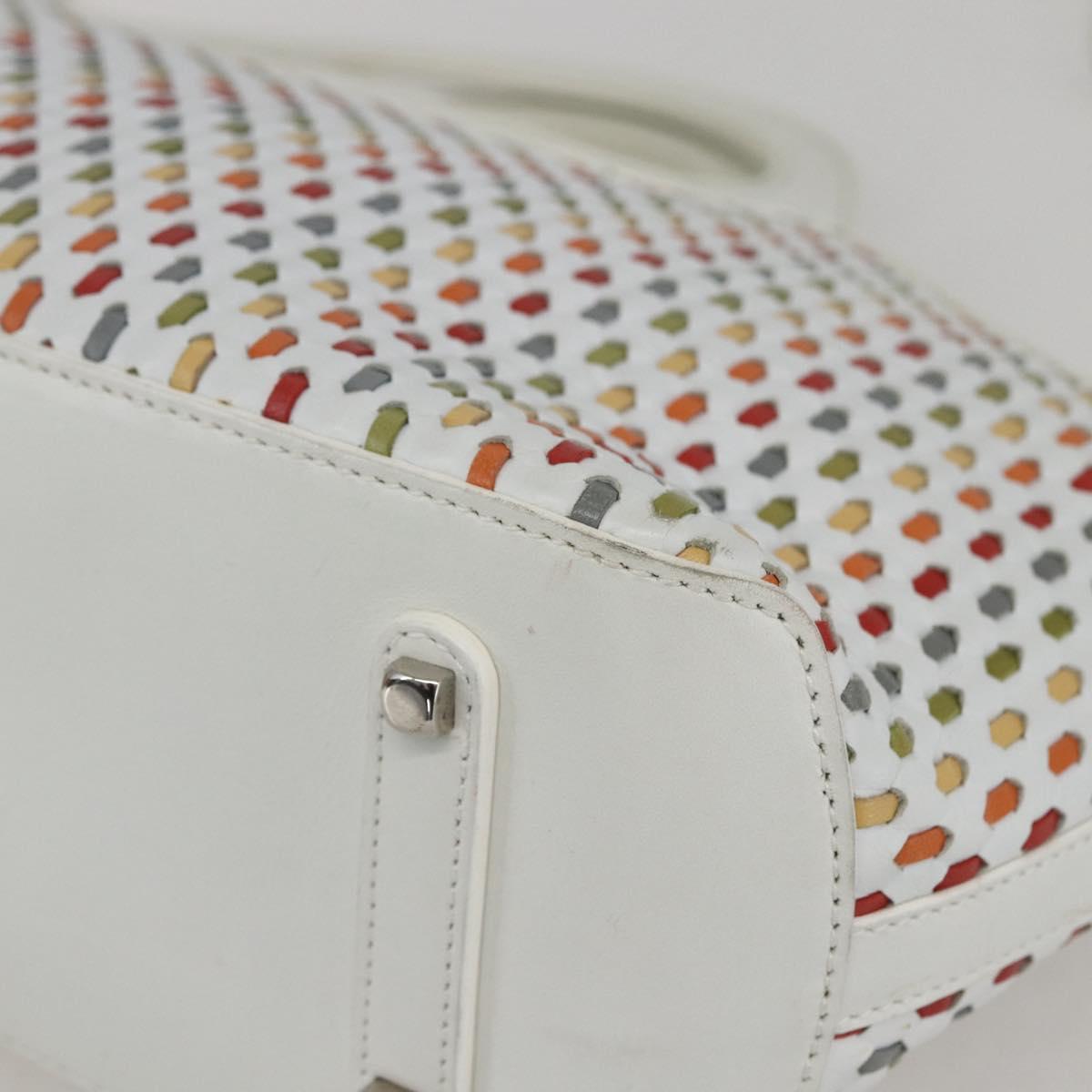 Salvatore Ferragamo Gancini Hand Bag Leather 2way White Silver Auth 159380