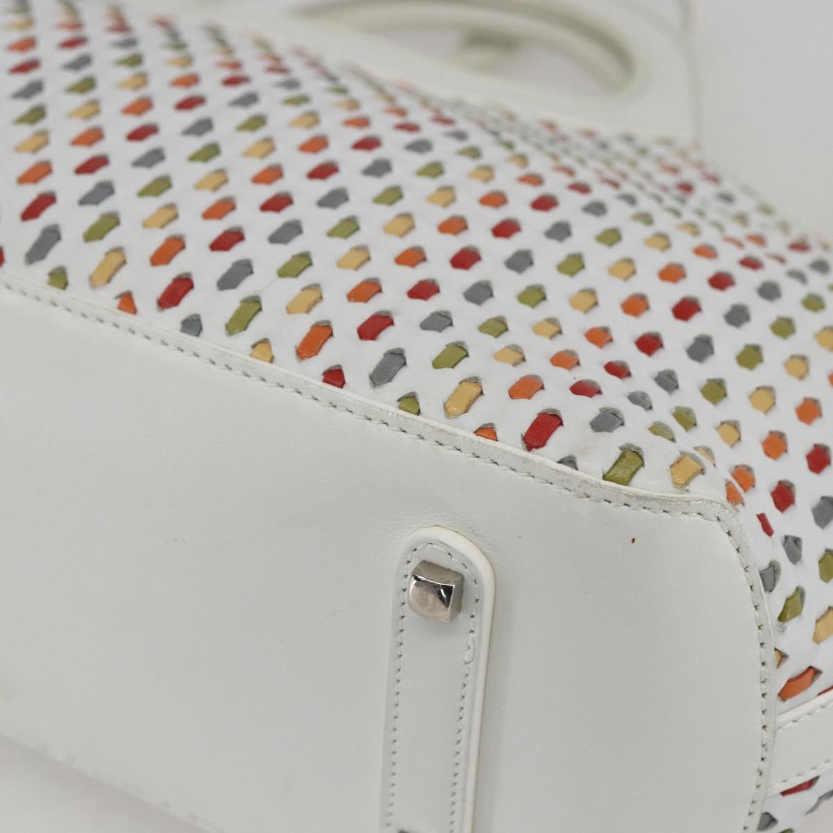 Salvatore Ferragamo Gancini Hand Bag Leather 2way White Silver Auth 159380