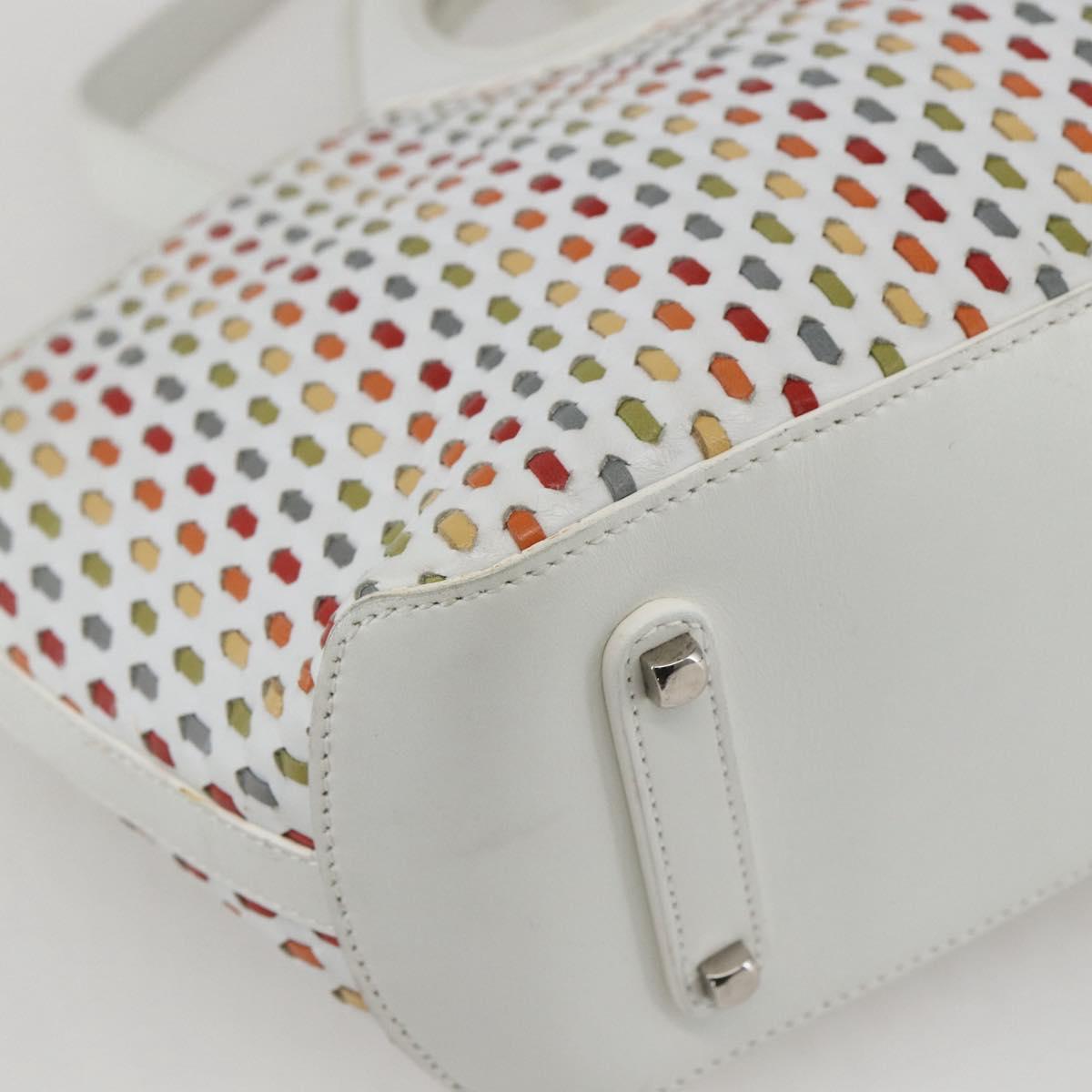 Salvatore Ferragamo Gancini Hand Bag Leather 2way White Silver Auth 159380