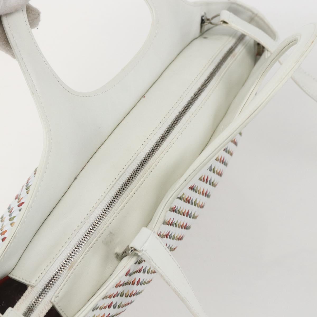Salvatore Ferragamo Gancini Hand Bag Leather 2way White Silver Auth 159380