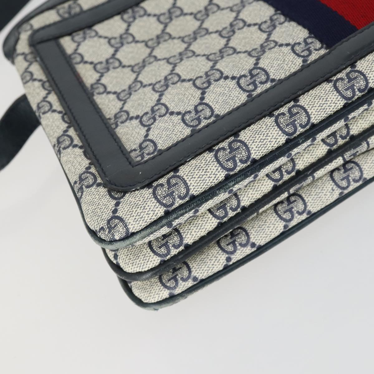 GUCCI GG Supreme Sherry Line Shoulder Bag PVC Navy Gold 010 378 Auth 159381