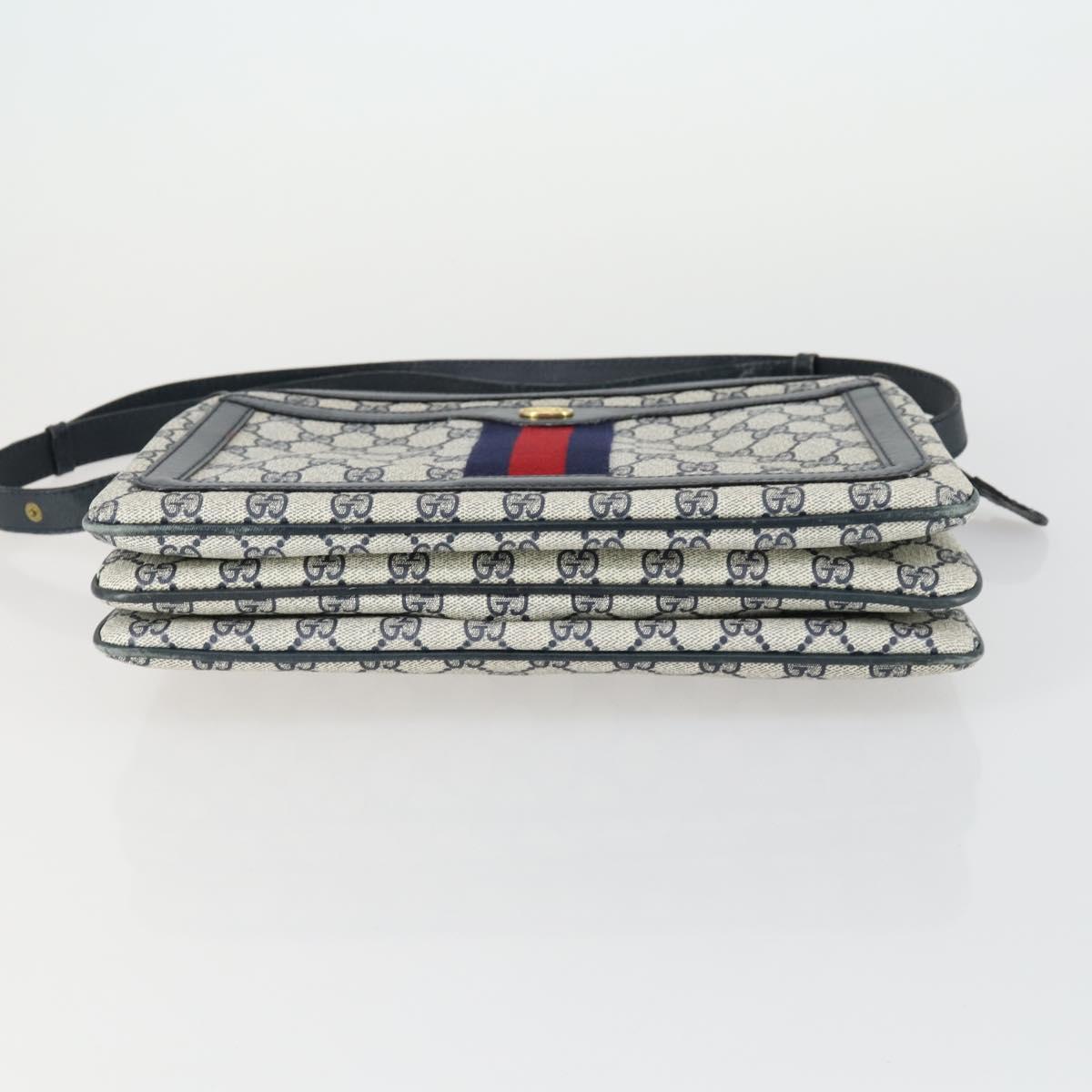 GUCCI GG Supreme Sherry Line Shoulder Bag PVC Navy Gold 010 378 Auth 159381