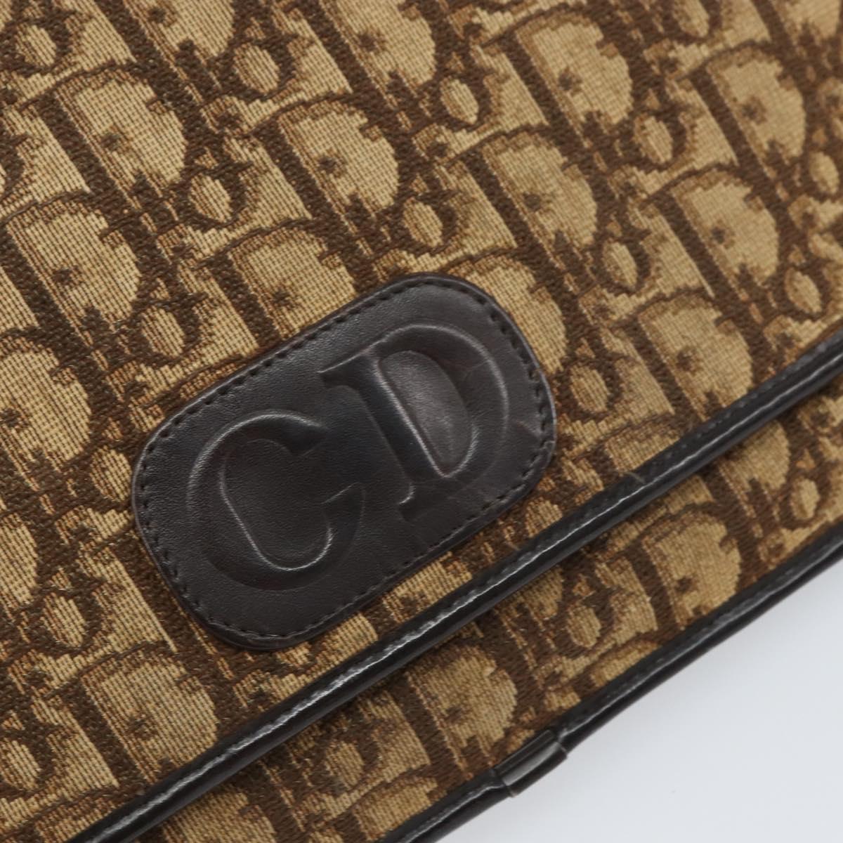 Christian Dior Trotter Canvas Shoulder Bag Beige Gold Auth 159384