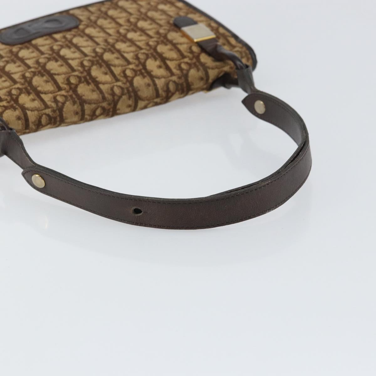 Christian Dior Trotter Canvas Shoulder Bag Beige Gold Auth 159384