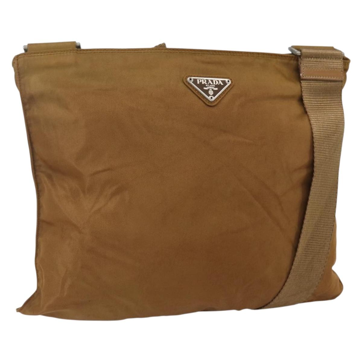 PRADA Shoulder Bag Nylon Brown Silver Auth 159385