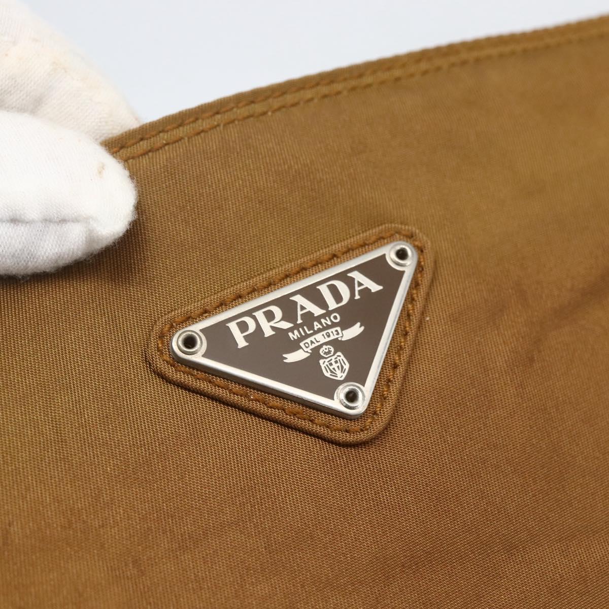 PRADA Shoulder Bag Nylon Brown Silver Auth 159385