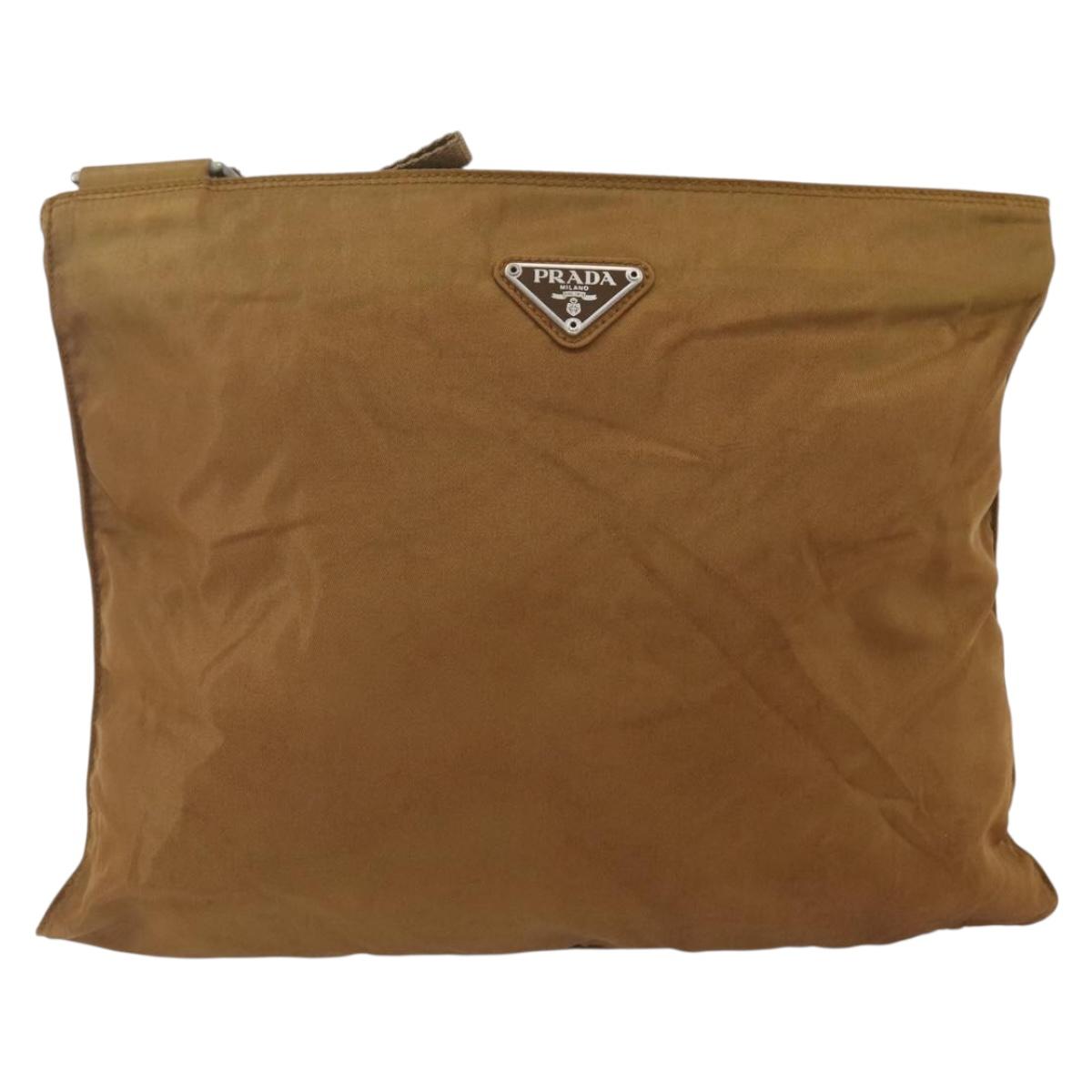 PRADA Shoulder Bag Nylon Brown Silver Auth 159385
