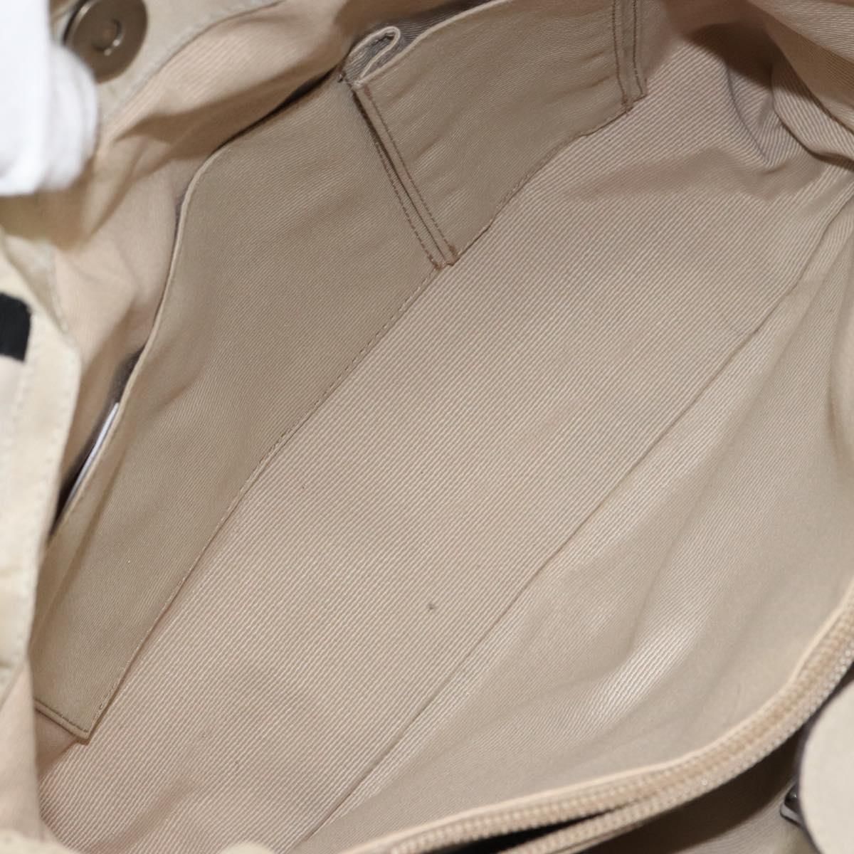 Salvatore Ferragamo Vala Hand Bag Nylon Beige Silver Auth 159394