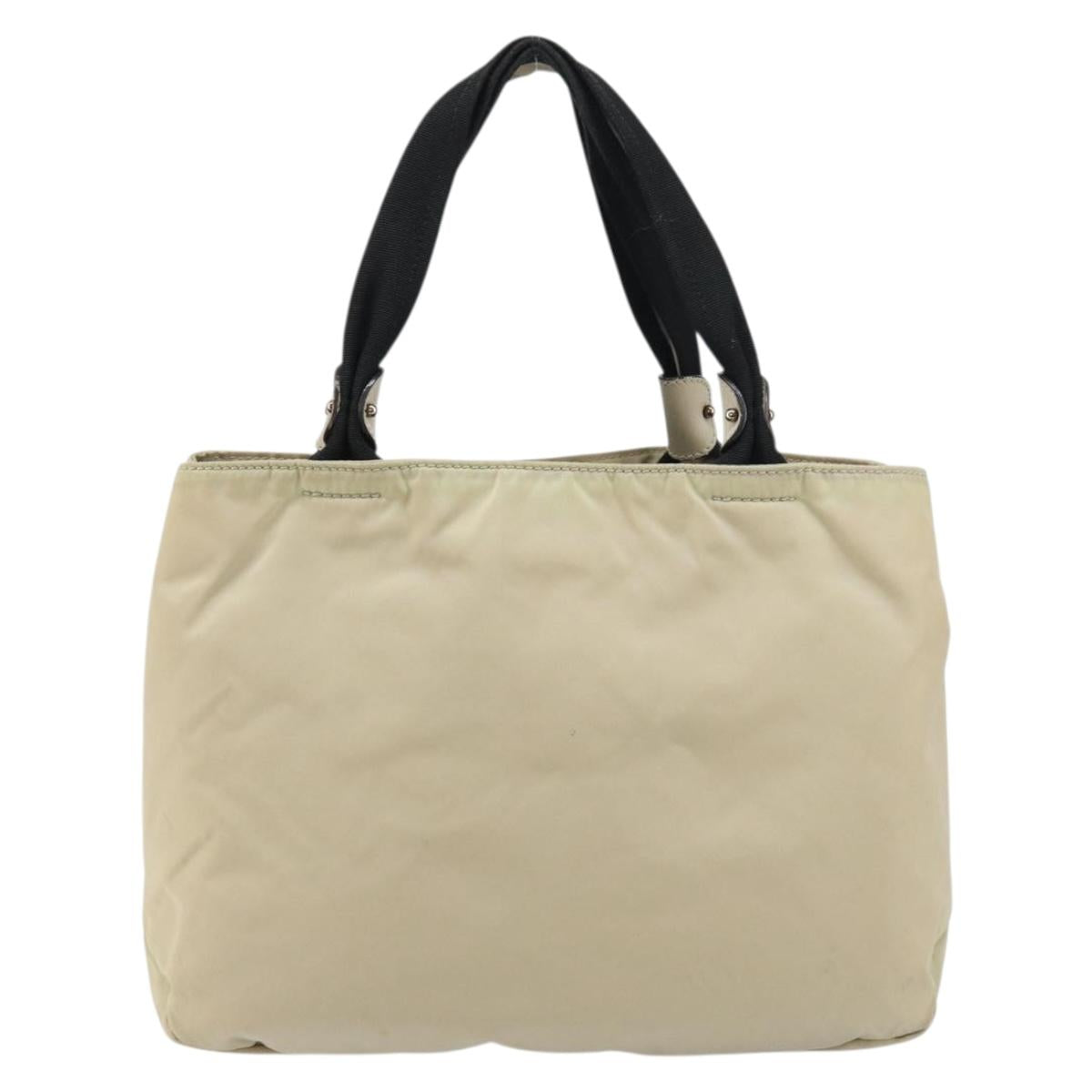 Salvatore Ferragamo Vala Hand Bag Nylon Beige Silver Auth 159394