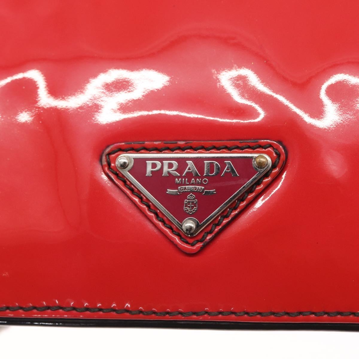 PRADA Shoulder Bag Enamel 2way Red Silver Auth 159397