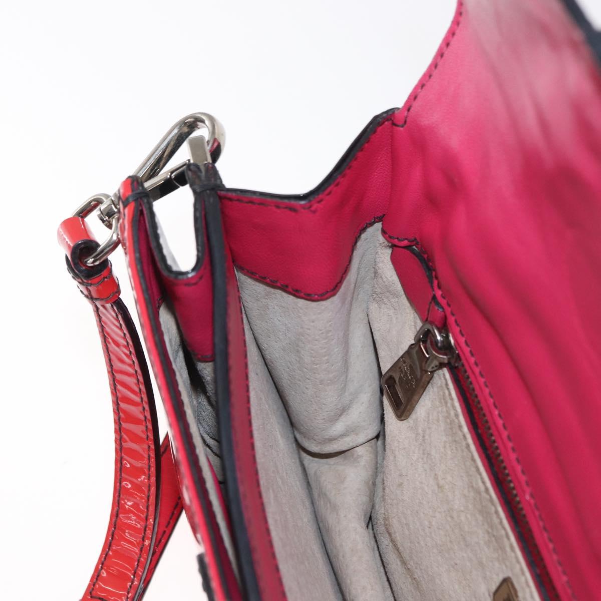 PRADA Shoulder Bag Enamel 2way Red Silver Auth 159397
