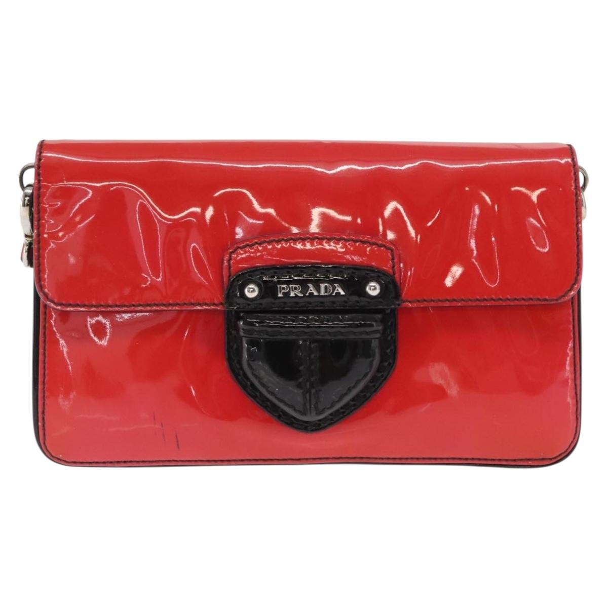 PRADA Shoulder Bag Enamel 2way Red Silver Auth 159397