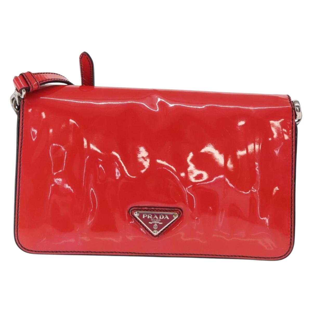 PRADA Shoulder Bag Enamel 2way Red Silver Auth 159397