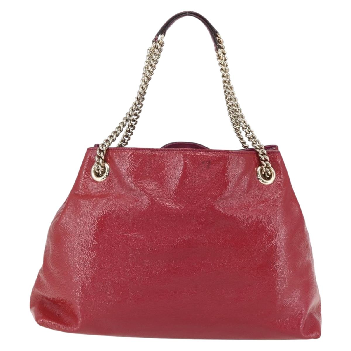 GUCCI Soho Chain Tote Bag Red Gold Auth 159398