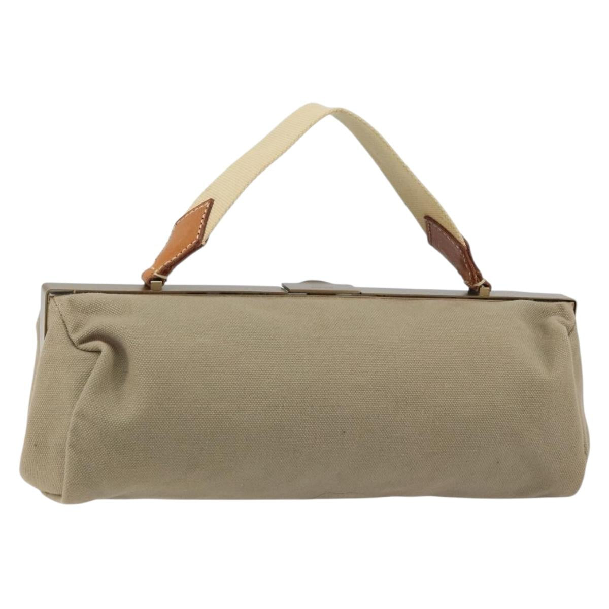 Miu Miu Hand Bag Canvas Khaki Gold Auth 159399