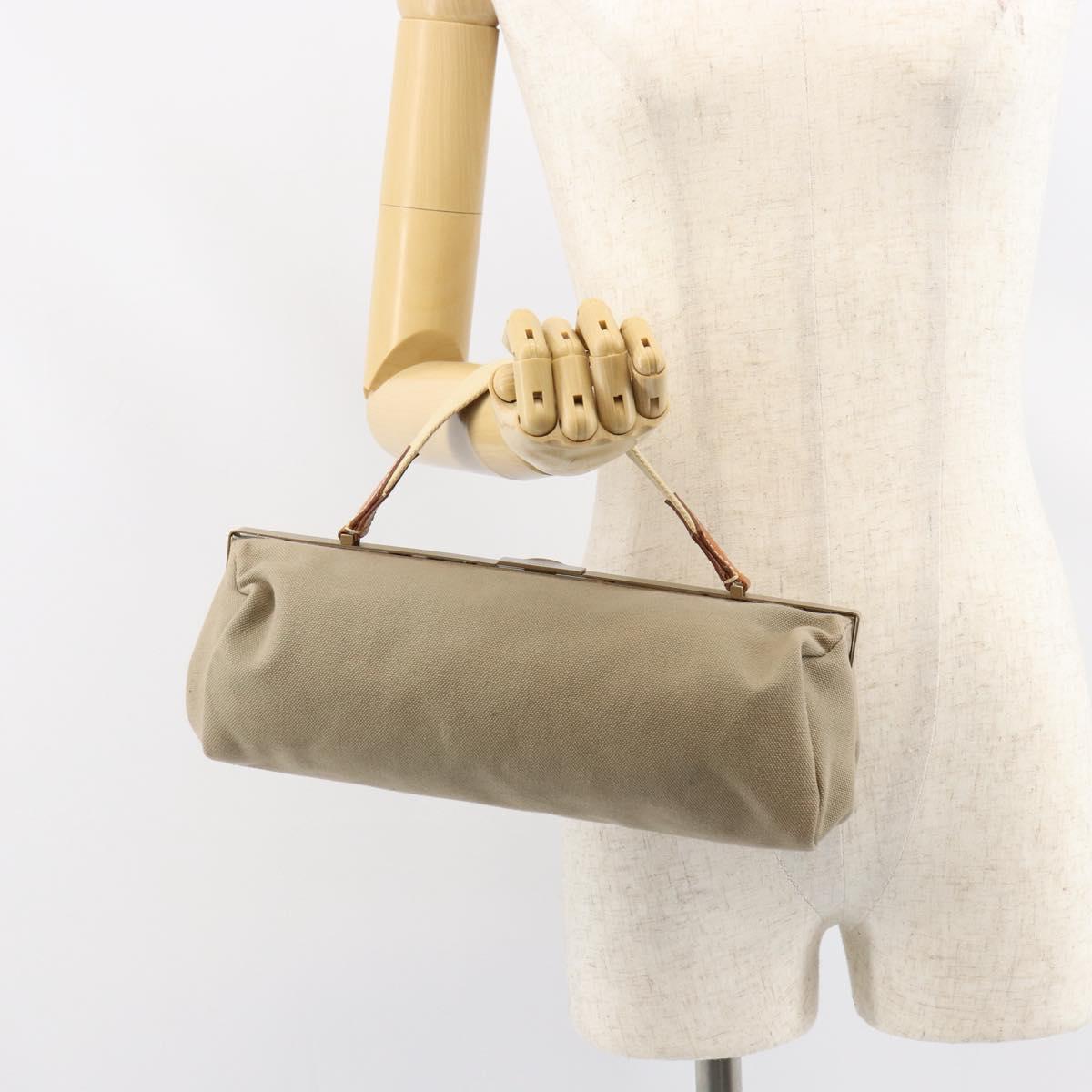 Miu Miu Hand Bag Canvas Khaki Gold Auth 159399