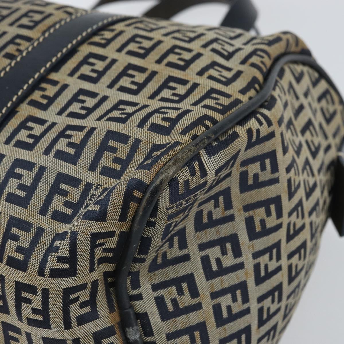 FENDI Zucchino Canvas Hand Bag Navy Silver Auth 159400