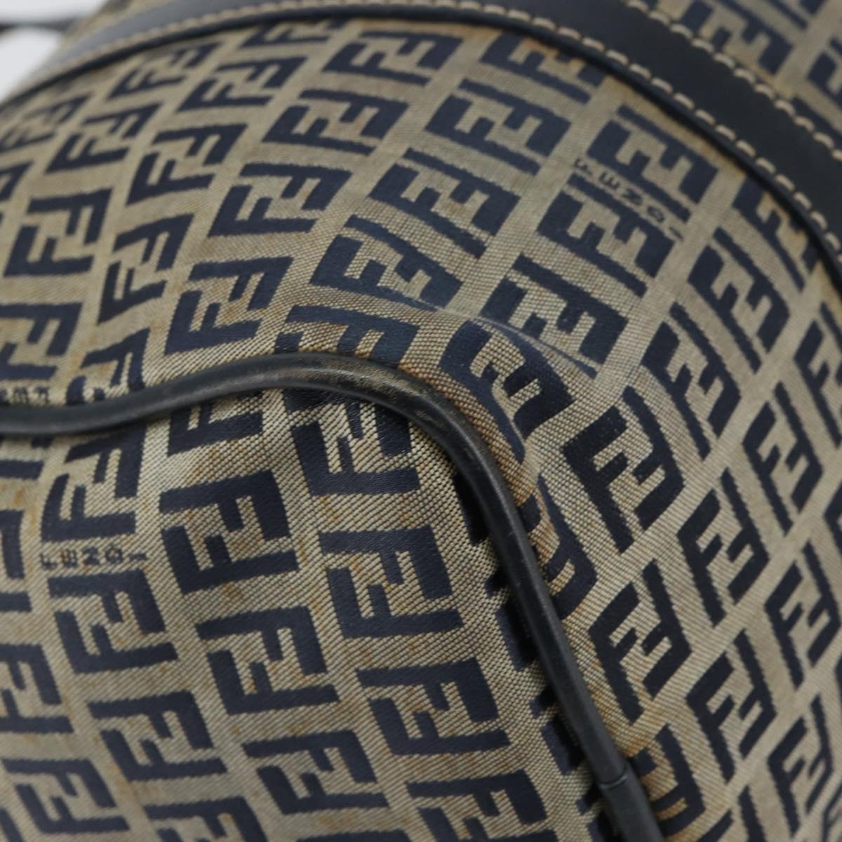 FENDI Zucchino Canvas Hand Bag Navy Silver Auth 159400