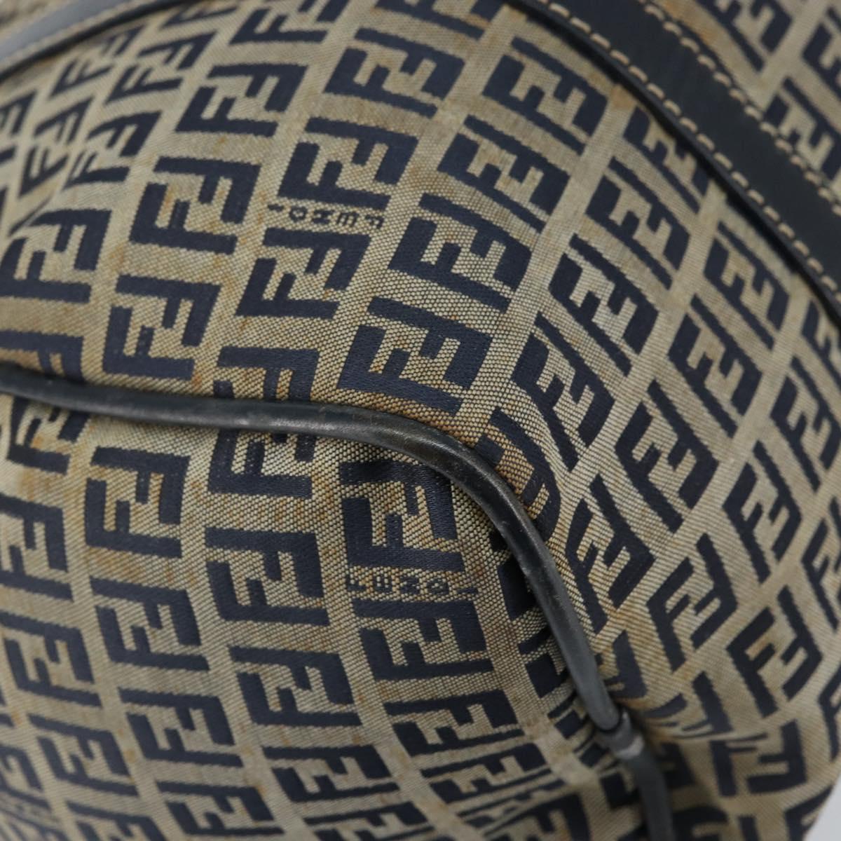 FENDI Zucchino Canvas Hand Bag Navy Silver Auth 159400