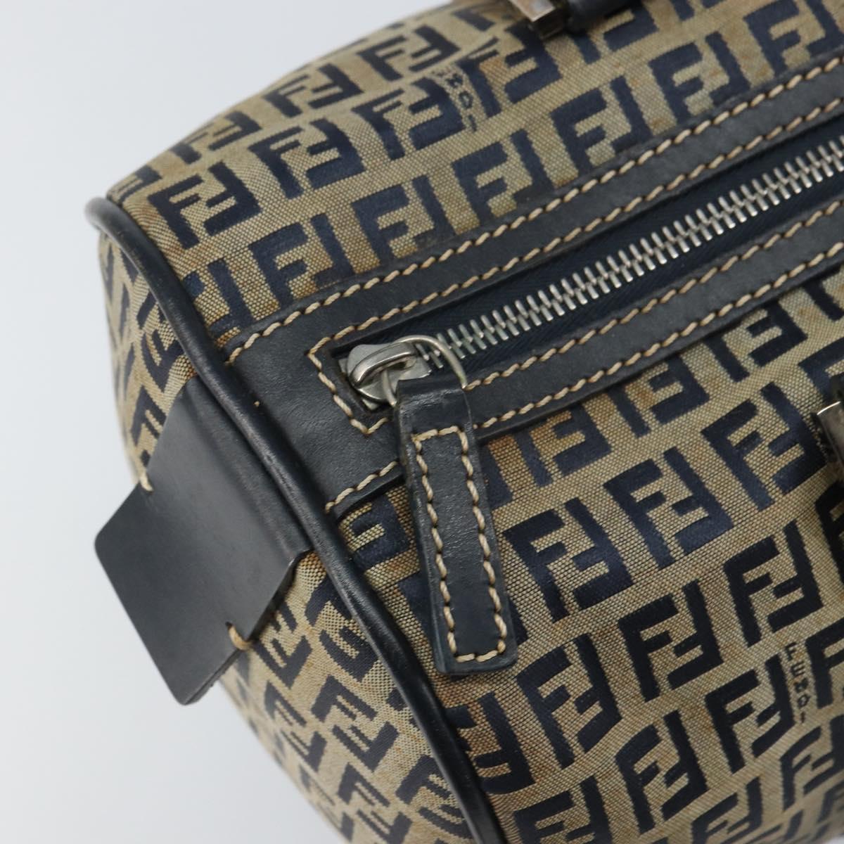 FENDI Zucchino Canvas Hand Bag Navy Silver Auth 159400