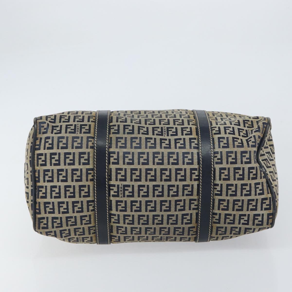 FENDI Zucchino Canvas Hand Bag Navy Silver Auth 159400