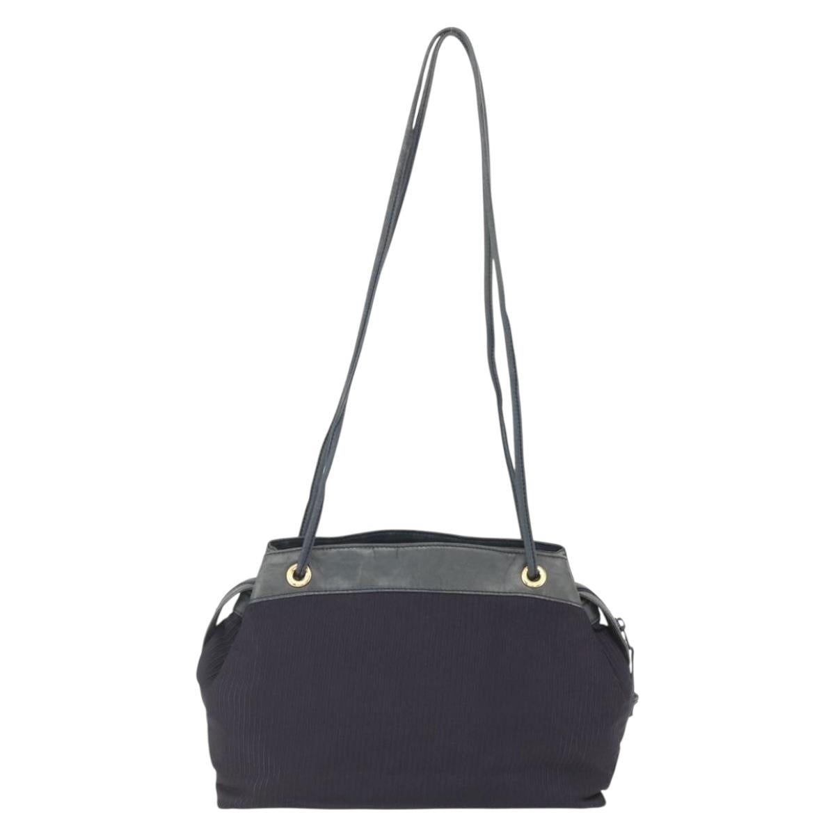 LOEWE Shoulder Bag Nylon Navy Gold Auth 159401