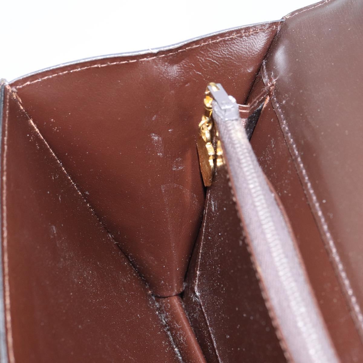 GUCCI Shoulder Bag Leather Dark Brown Gold Auth 159402