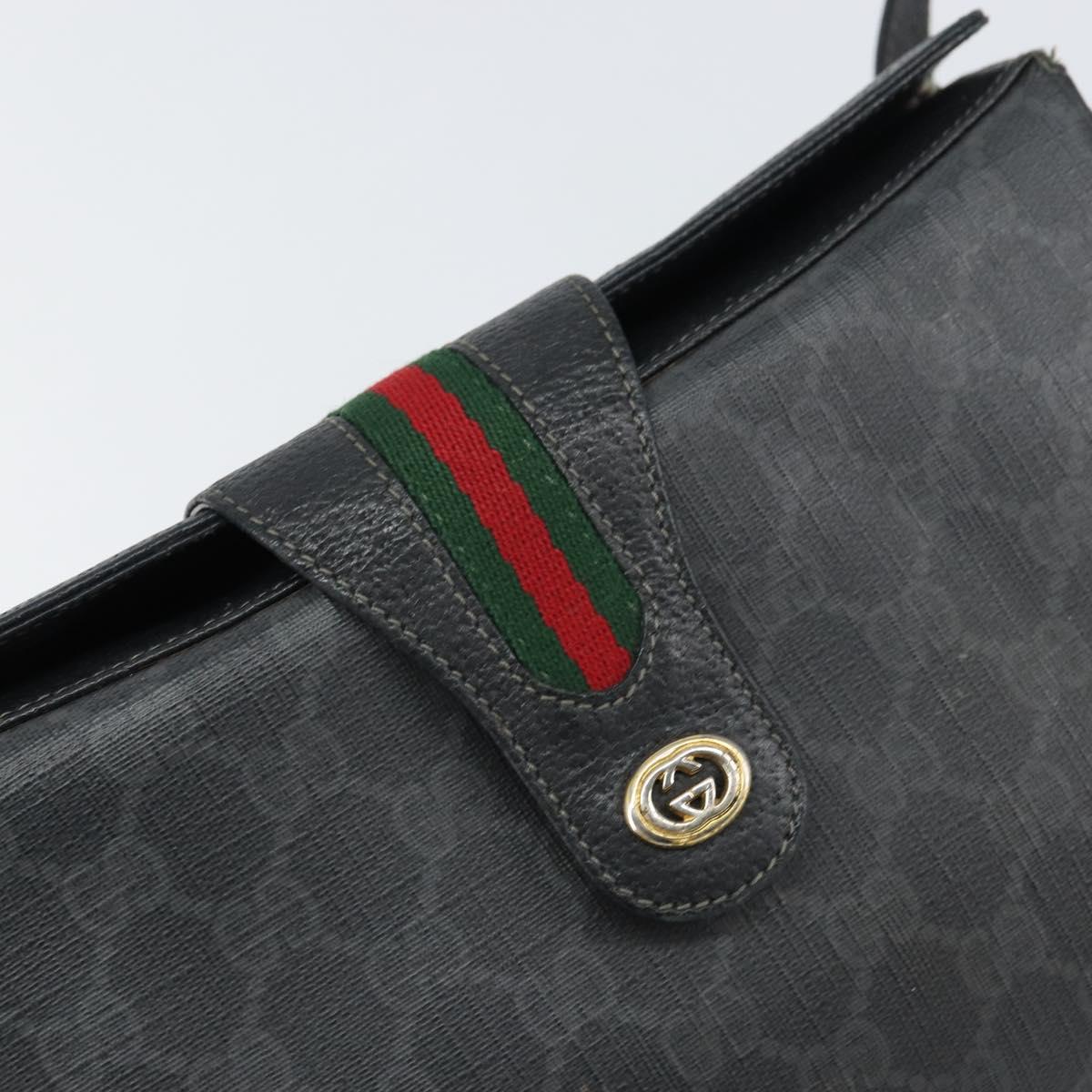 GUCCI GG Supreme Web Sherry Line Bag PVC Black Gold 116 02 076 Auth 159403