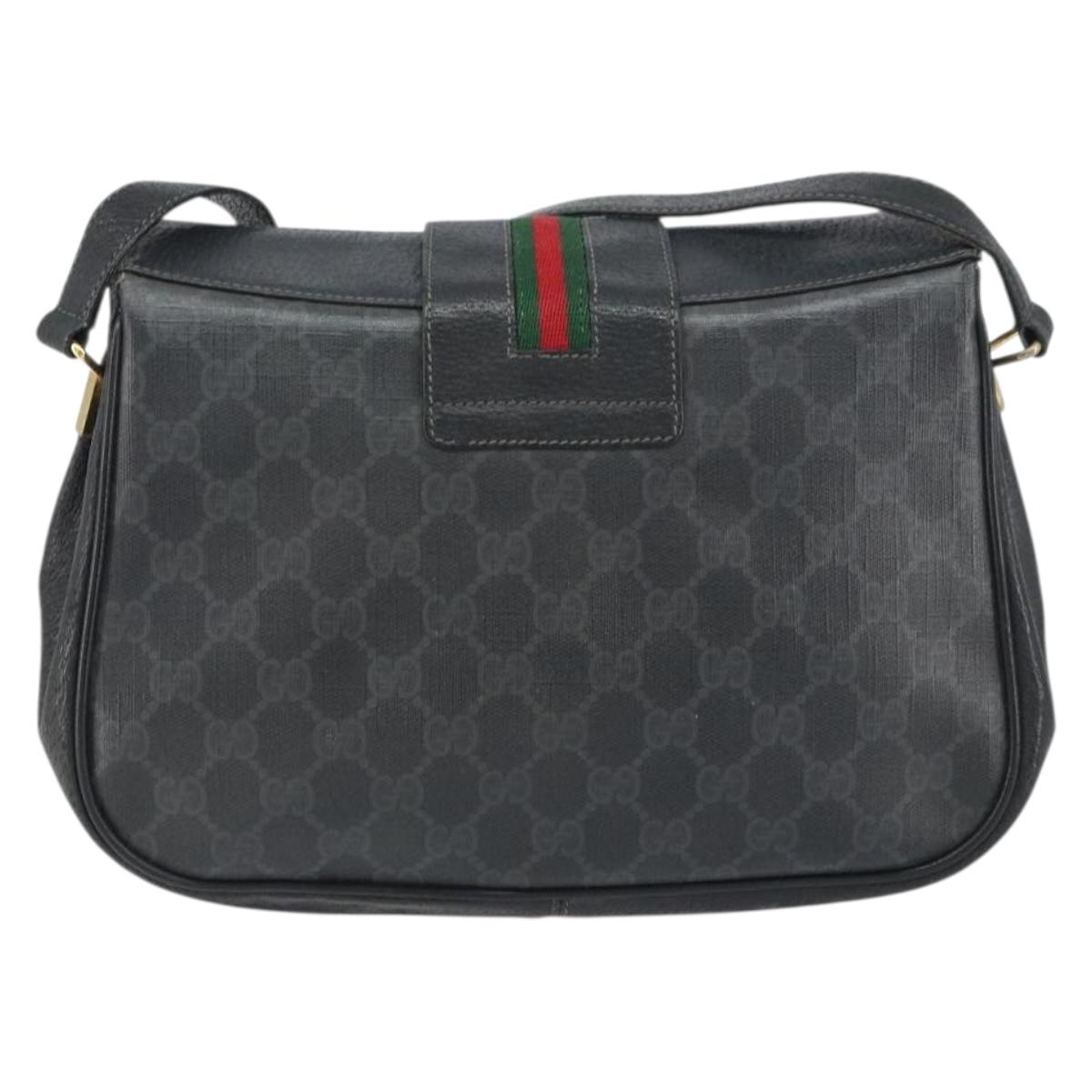 GUCCI GG Supreme Web Sherry Line Bag PVC Black Gold 116 02 076 Auth 159403