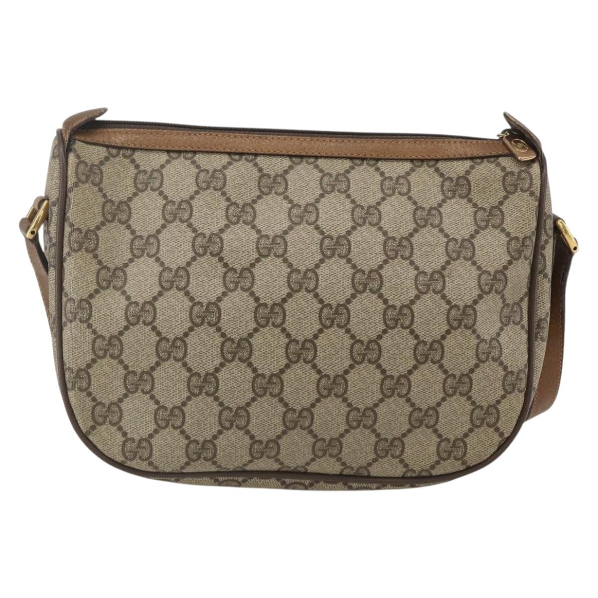 GUCCI GG Supreme Web Sherry Line Bag PVC Beige Gold 89 02 032 Auth 159407