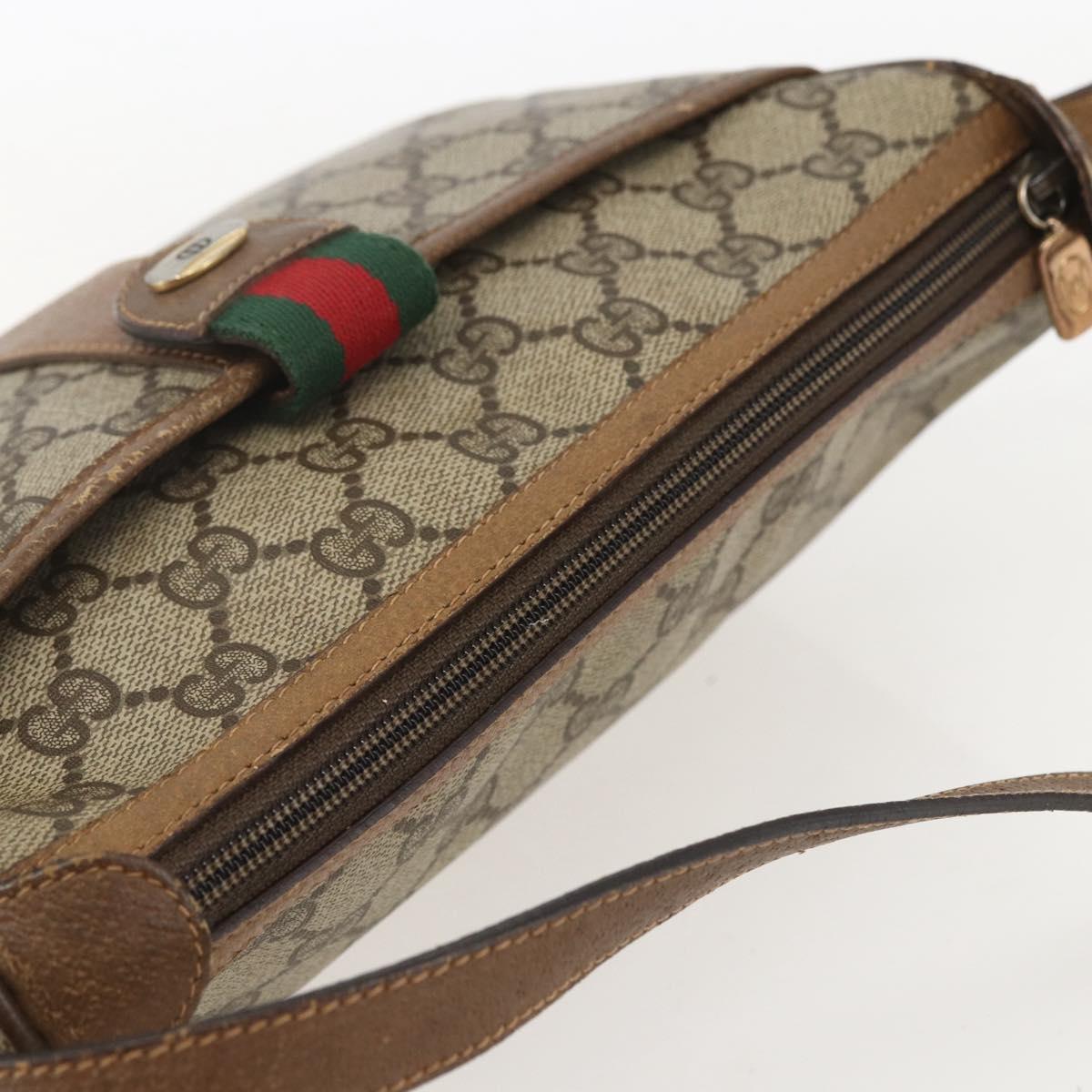 GUCCI GG Supreme Web Sherry Line Bag PVC Beige Gold 89 02 032 Auth 159407