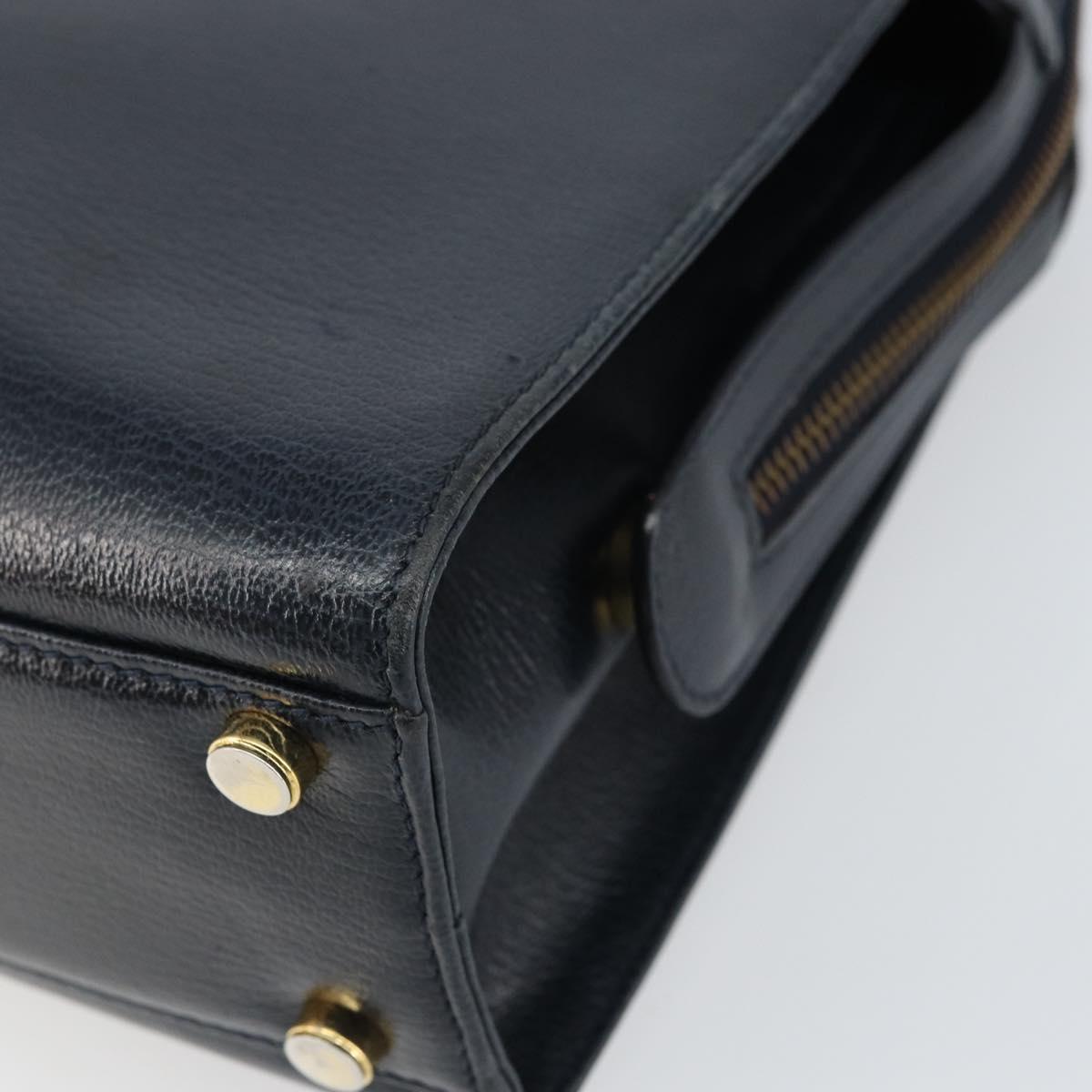 Salvatore Ferragamo Gancini Hand Bag Leather Navy Gold Auth 159421