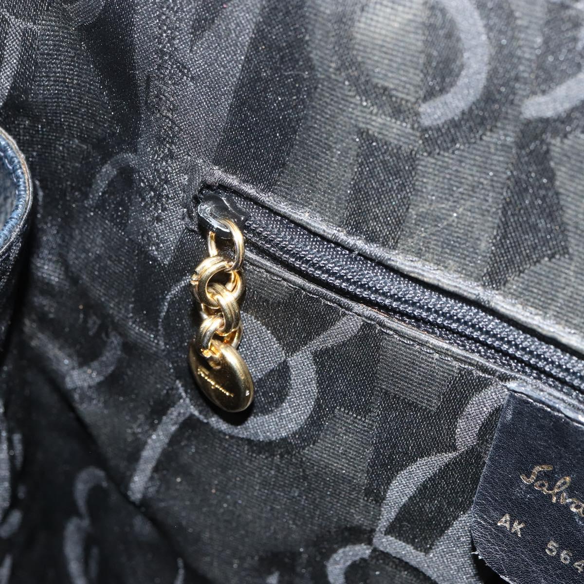 Salvatore Ferragamo Gancini Hand Bag Leather Navy Gold Auth 159421