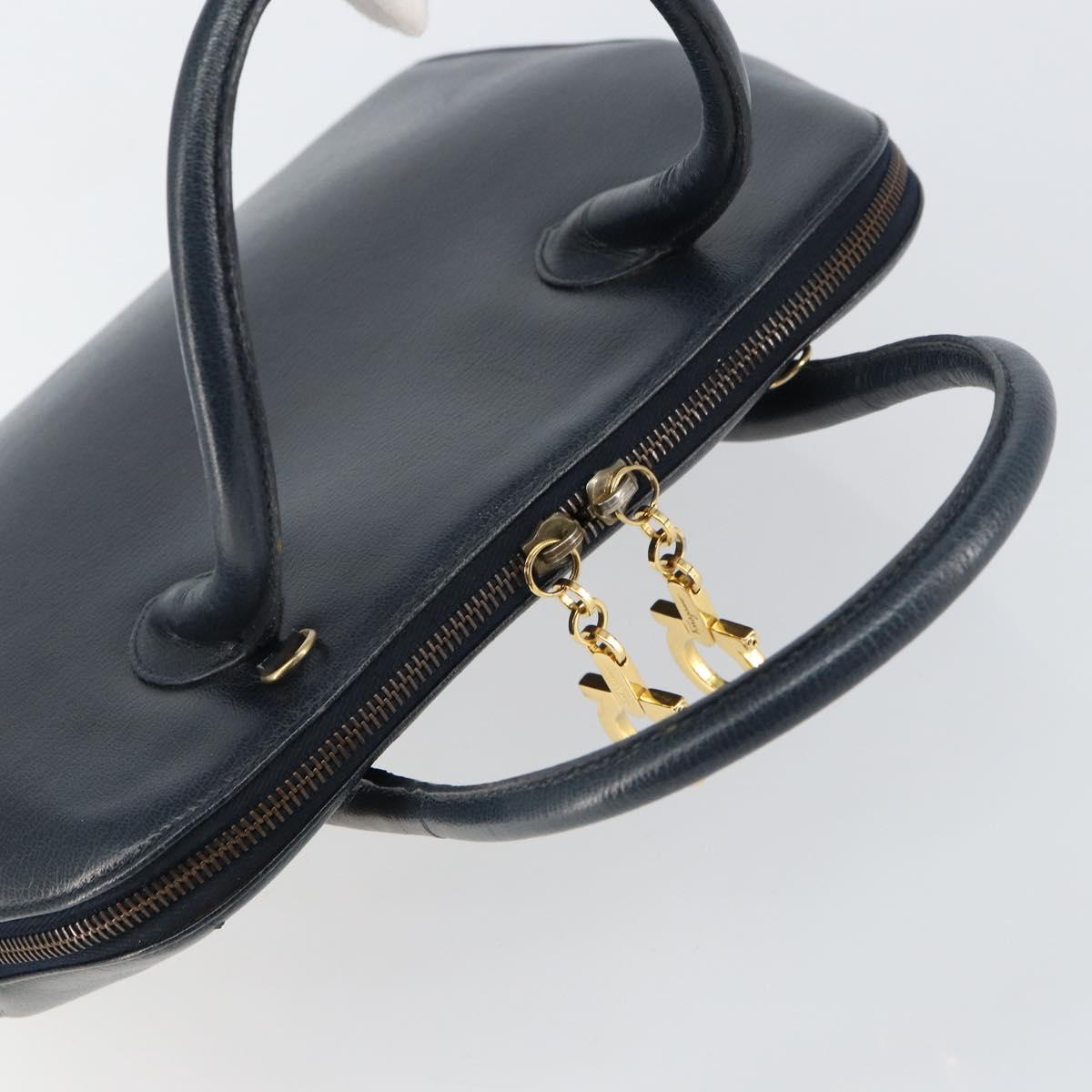 Salvatore Ferragamo Gancini Hand Bag Leather Navy Gold Auth 159421
