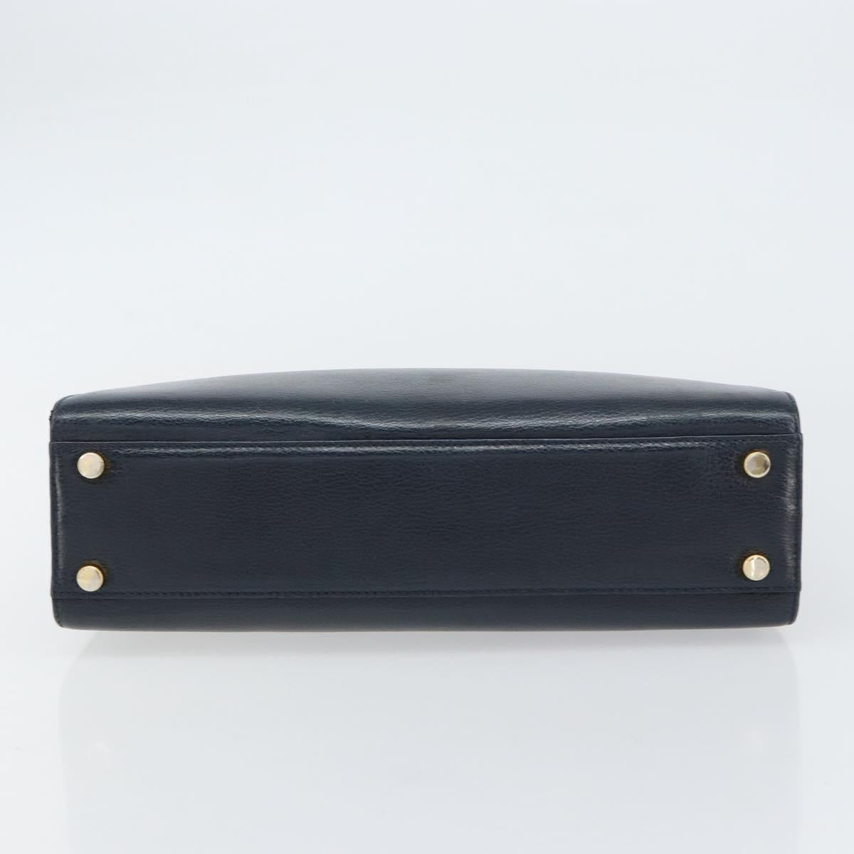 Salvatore Ferragamo Gancini Hand Bag Leather Navy Gold Auth 159421