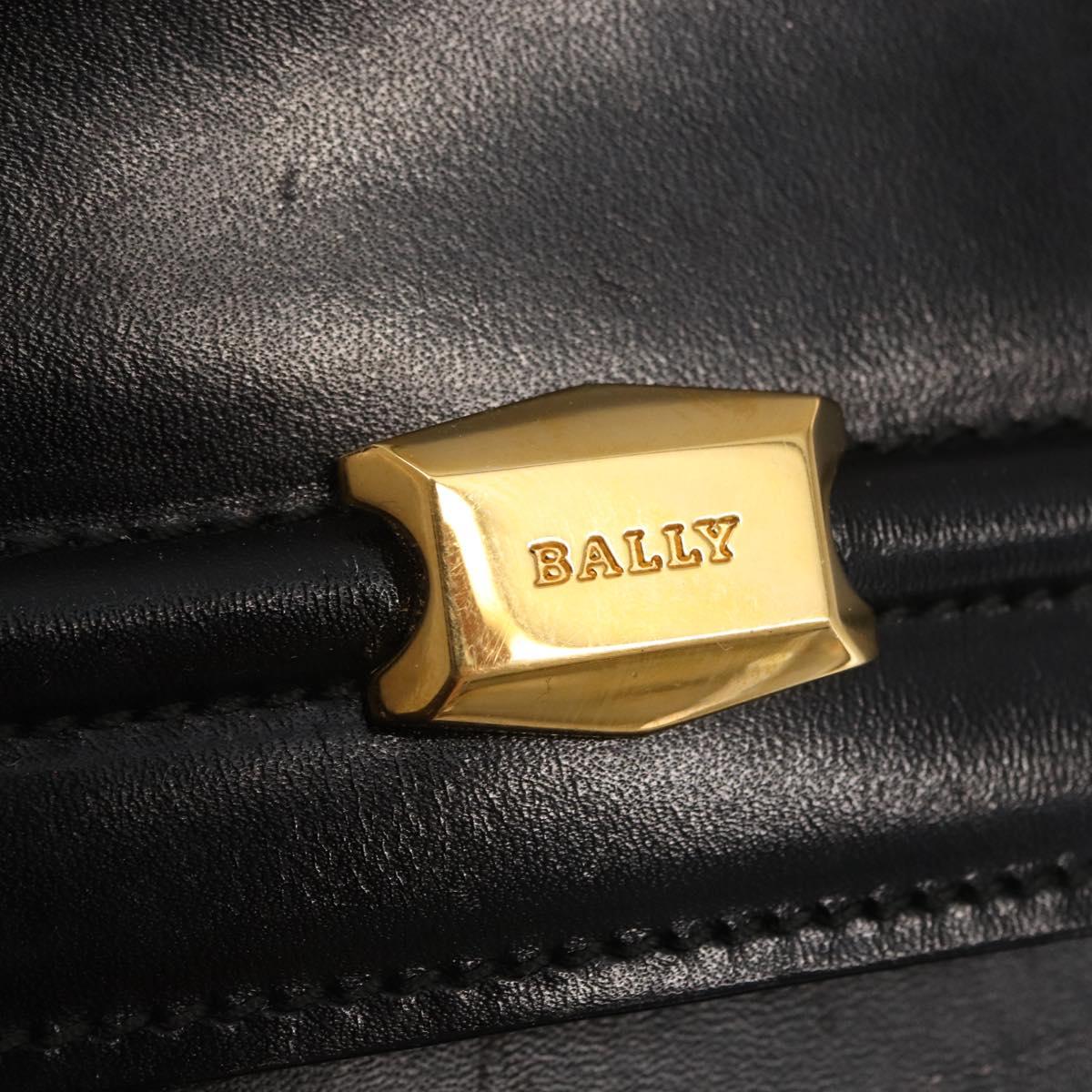 BALLY Hand Bag Leather 2way Black Gold Auth 159425