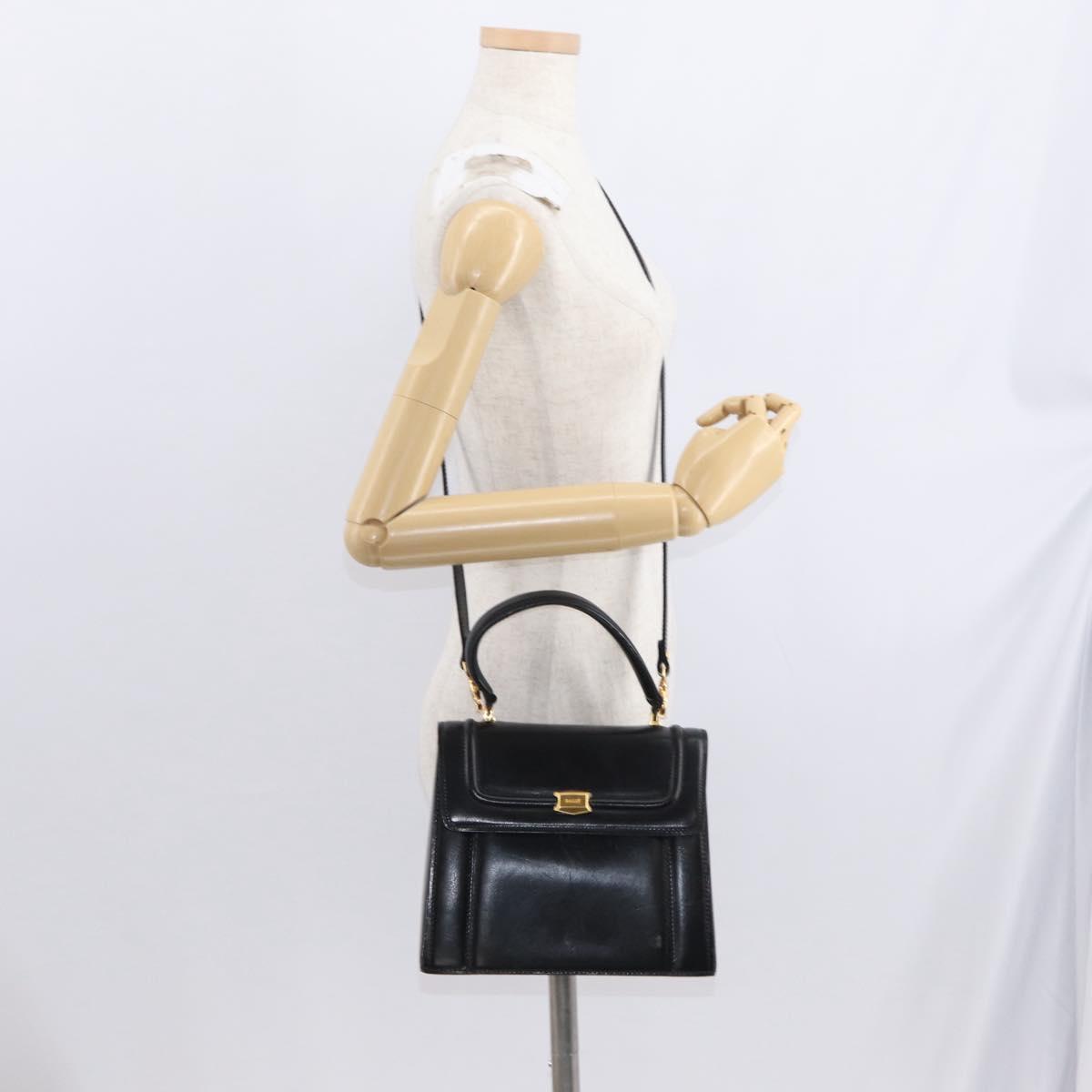 BALLY Hand Bag Leather 2way Black Gold Auth 159425